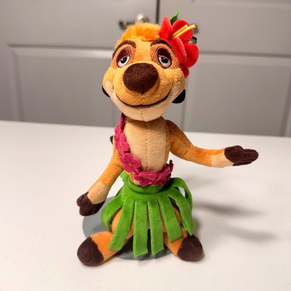 Disney Store The Lion King Timon Hula Plush Stuffed Animal Toy Luau 8 Inch